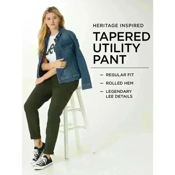 Lee Womens Heritage Tapered Utility Pant Mid Rise Reg Fit Size 8M, 20M Green - Picture 3 of 10